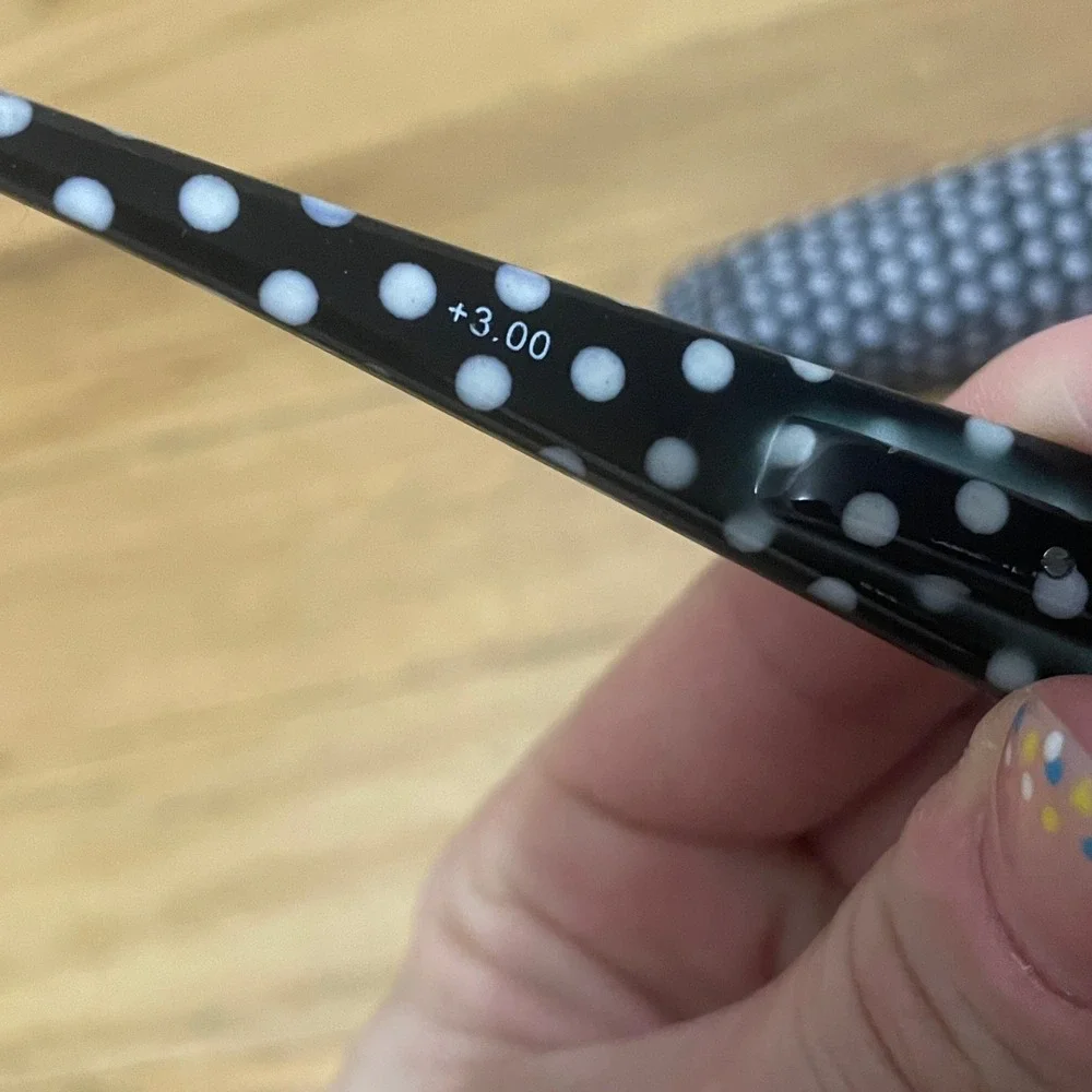 Black Brown White Polka Dot Reading Glasses +3.00 Strength with Matching Case